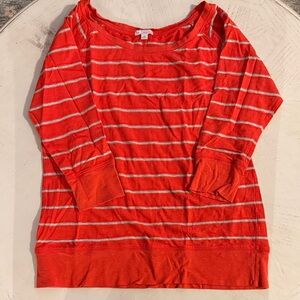 GAP Red/Grey Striped Scoop-Neck 3/4 length sleeve women’s top - Medium